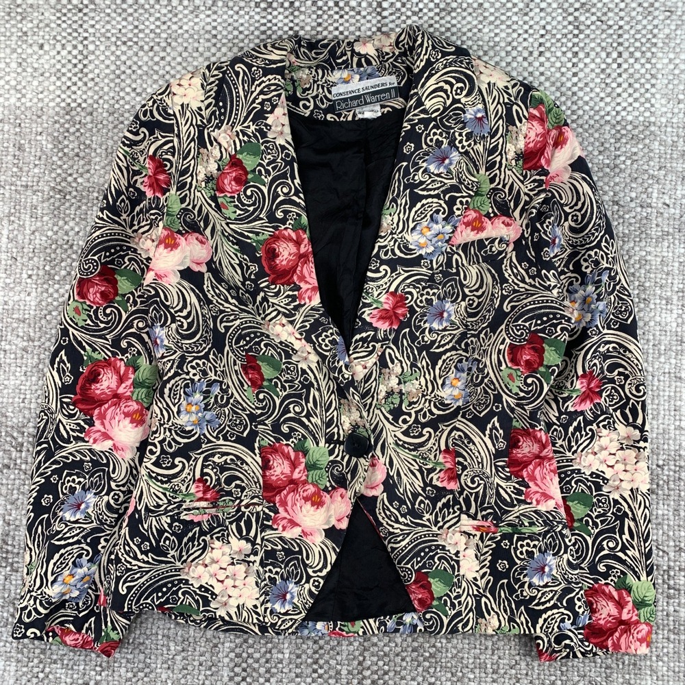 Constance Saunders Richard Warren II Vintage 100% Silk Floral Paisley Blazer 6